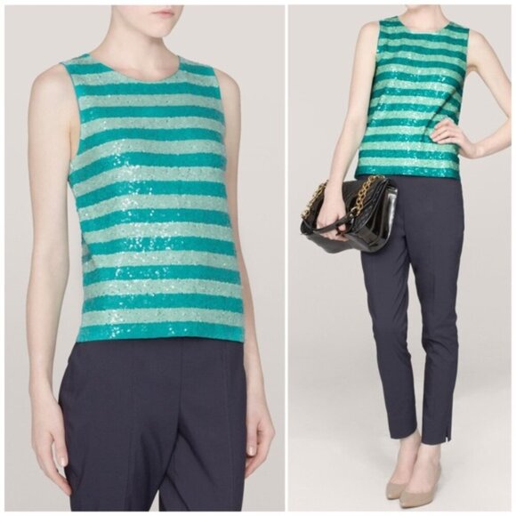 J. CREW SEQUIN STRIPE SHELL TANK TOP GREEN - Picture 1 of 7